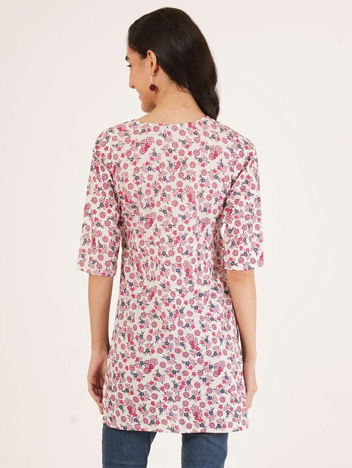 women floral printed three quarter sleeve straight kurti - 22072478 - Standard Image - 2