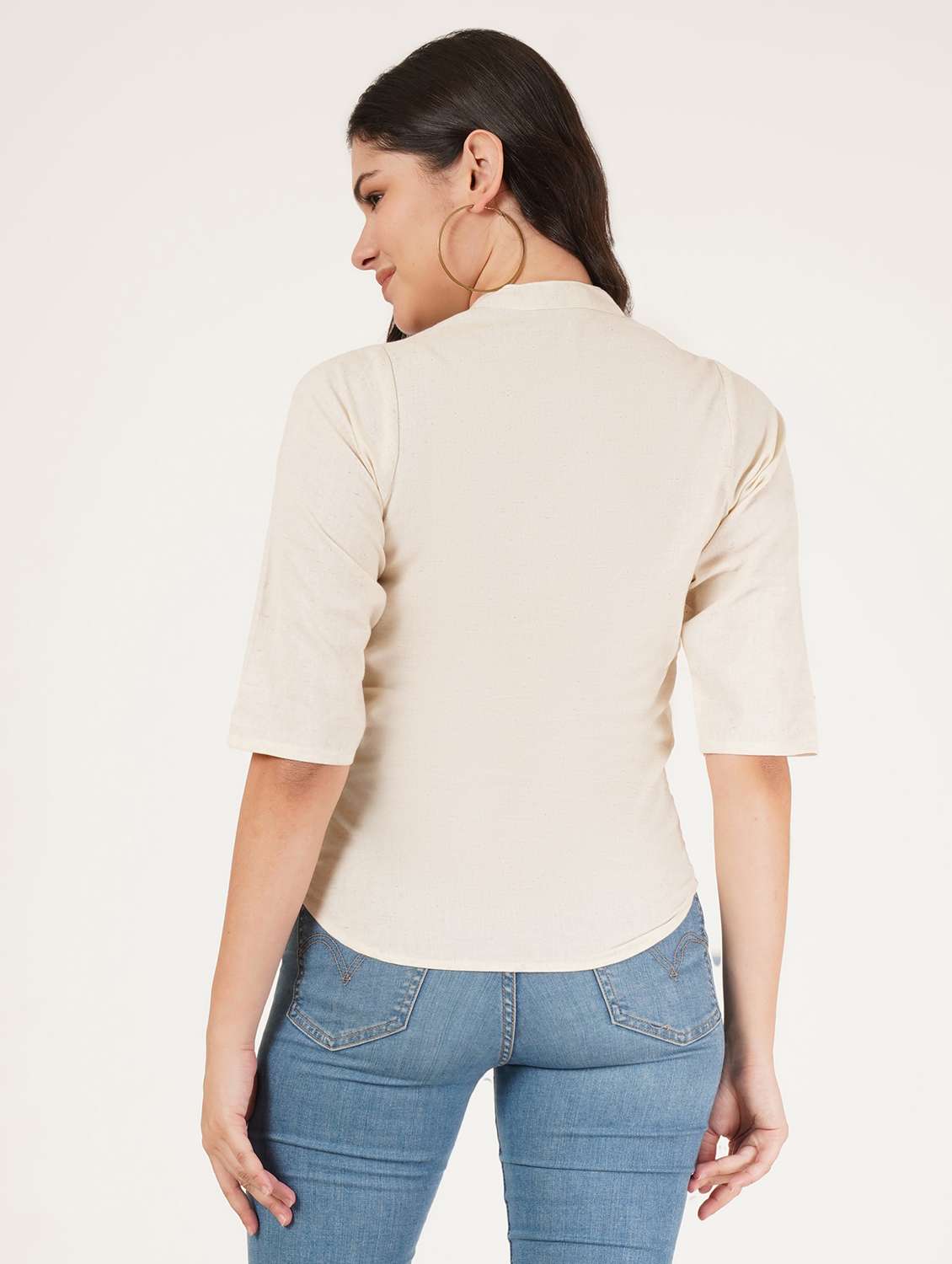 women solid three quarter sleeve regular top - 22072492 - Standard Image - 2