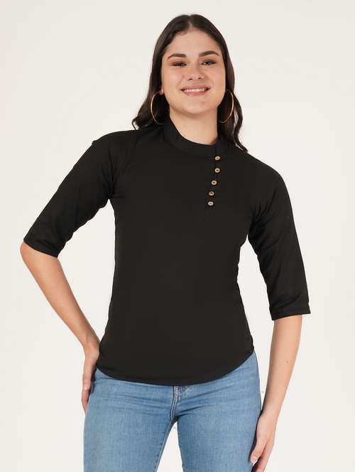 women solid three quarter sleeve regular top - 22072493 - Standard Image - 0