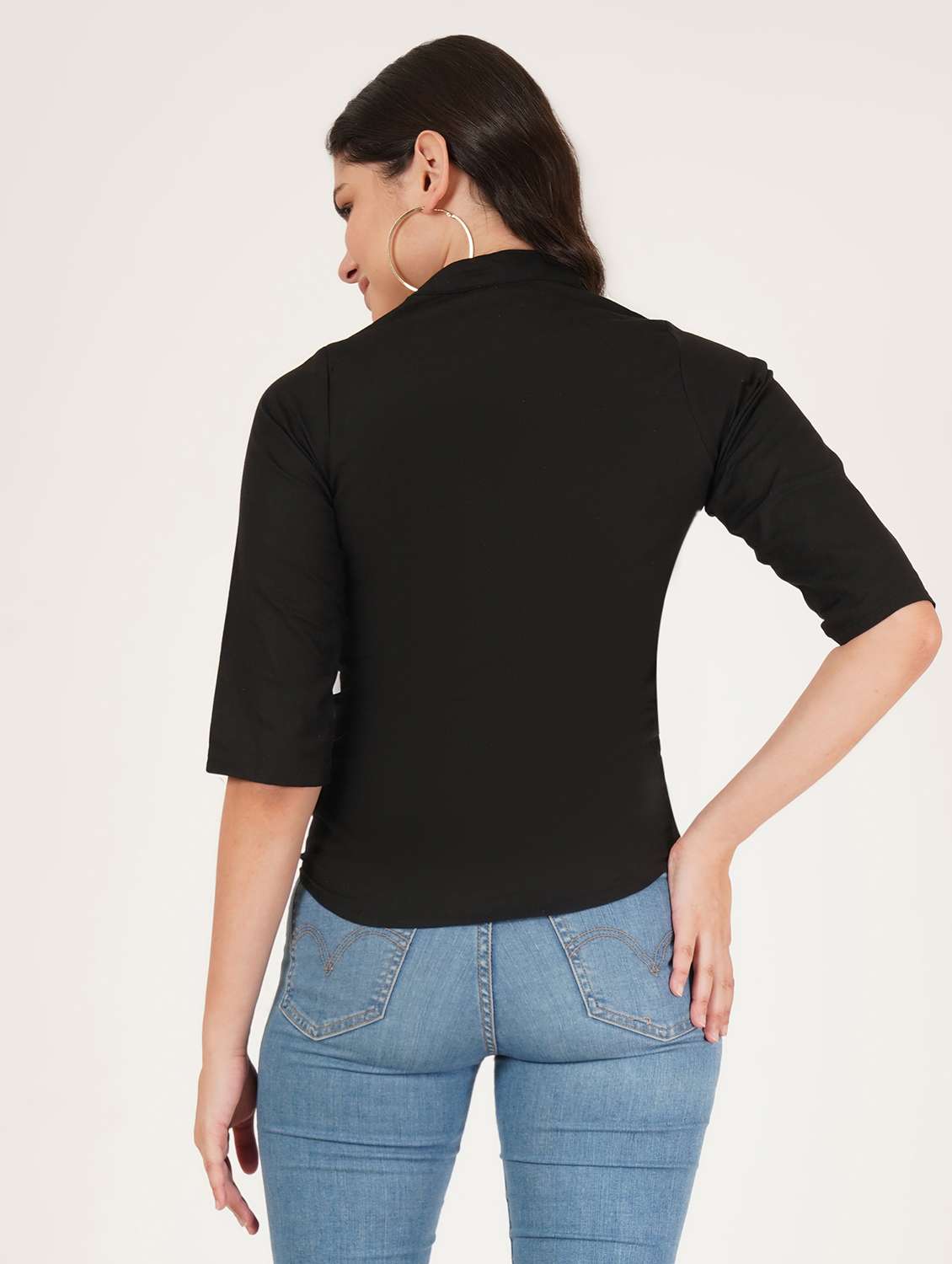women solid three quarter sleeve regular top - 22072493 - Standard Image - 2