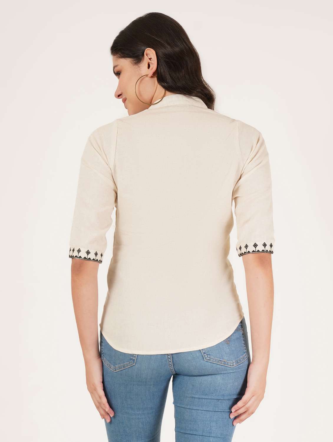 women solid three quarter sleeve regular top - 22072494 - Standard Image - 2