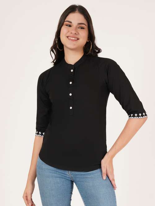 women solid three quarter sleeve regular top - 22072495 -  Standard Image - 0
