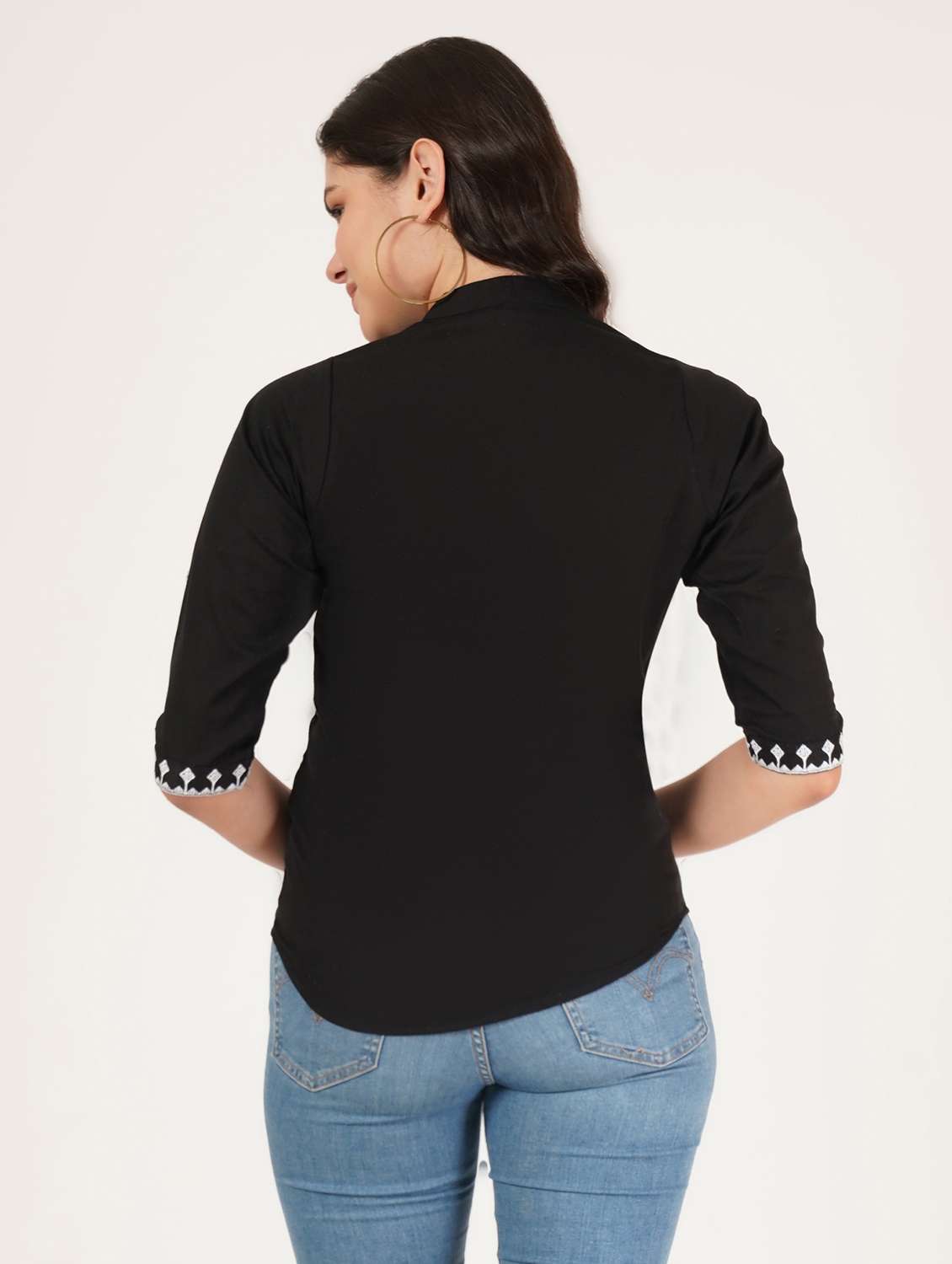 women solid three quarter sleeve regular top - 22072495 - Standard Image - 2