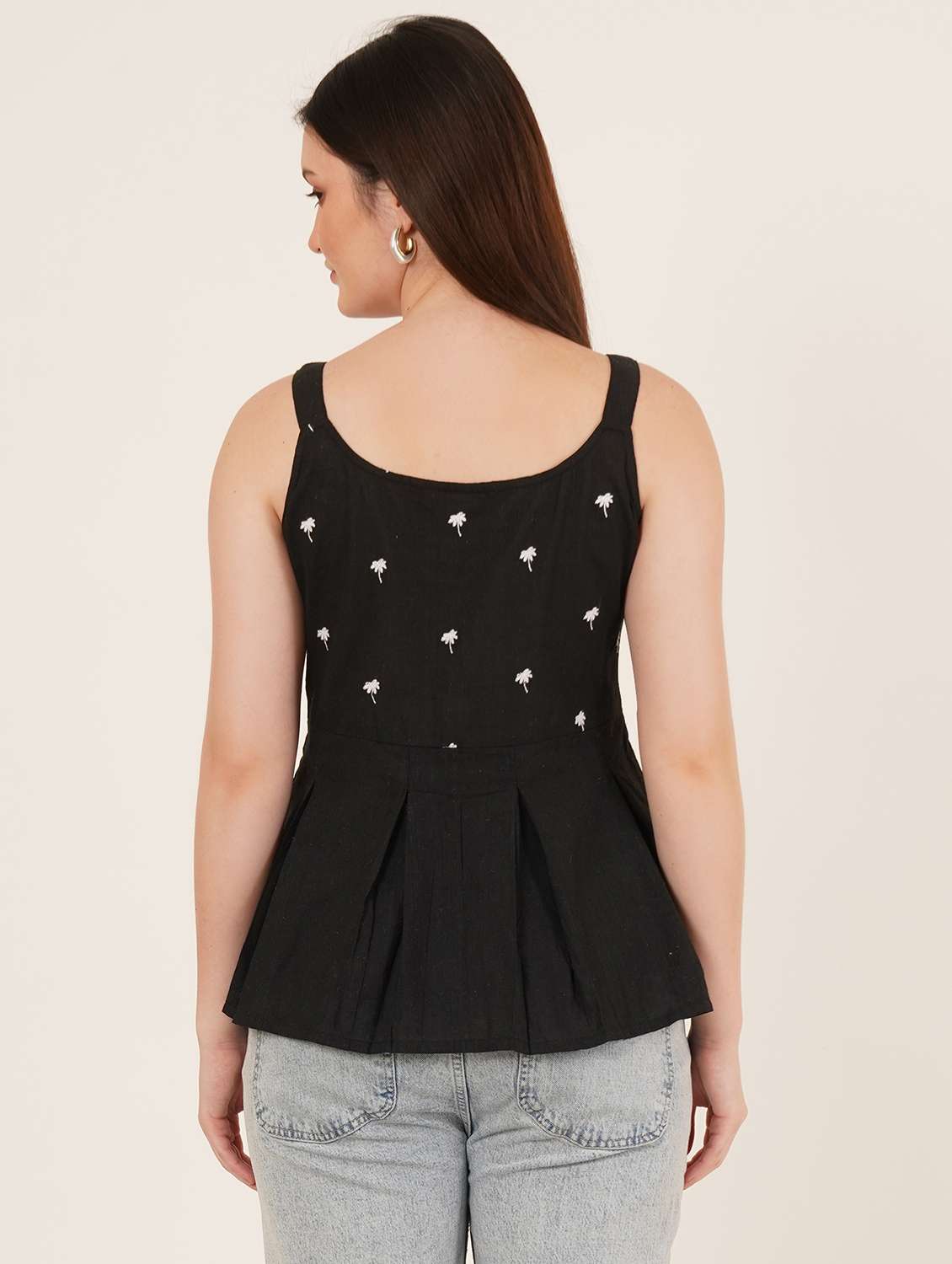 women embroidered shoulder strap peplum top - 22072499 - Standard Image - 2