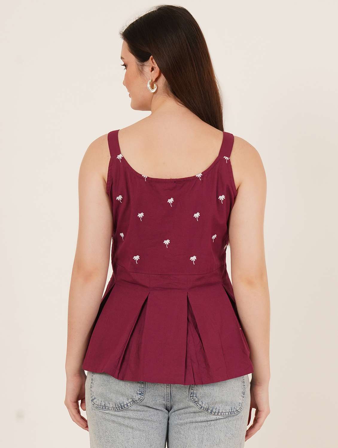 women embroidered shoulder strap peplum top - 22072500 - Standard Image - 2