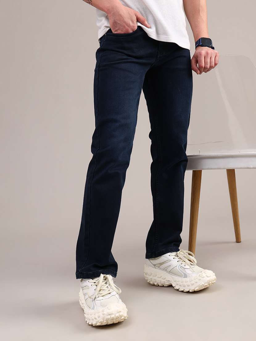 men solid mid rise straight fit jean