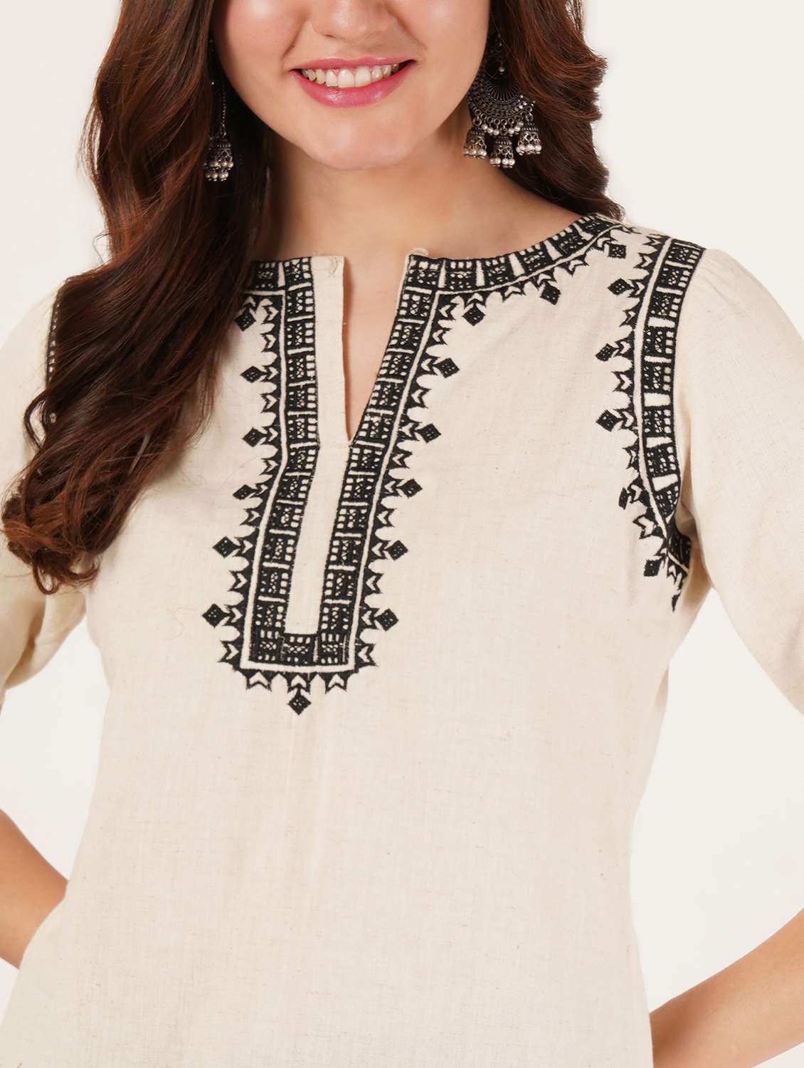 women embroidered three quarter sleeve straight kurti - 22072539 - Standard Image - 7