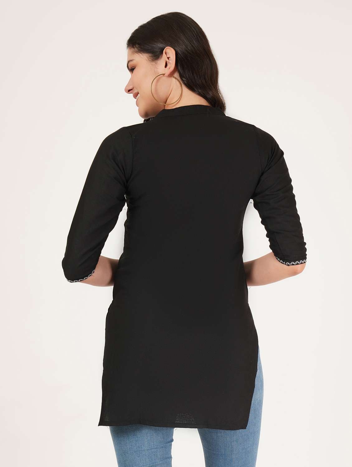 women embroidered three quarter sleeve straight kurti - 22072549 -  Standard Image - 2