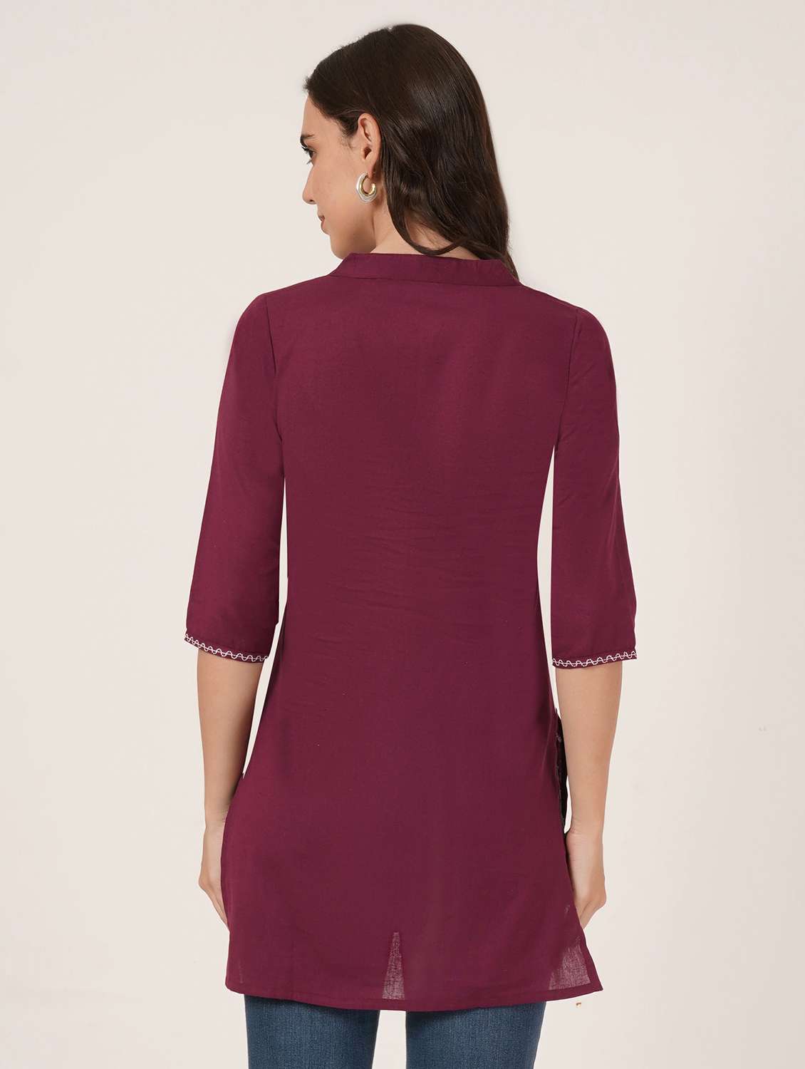 women embroidered three quarter sleeve straight kurti - 22072551 -  Standard Image - 2