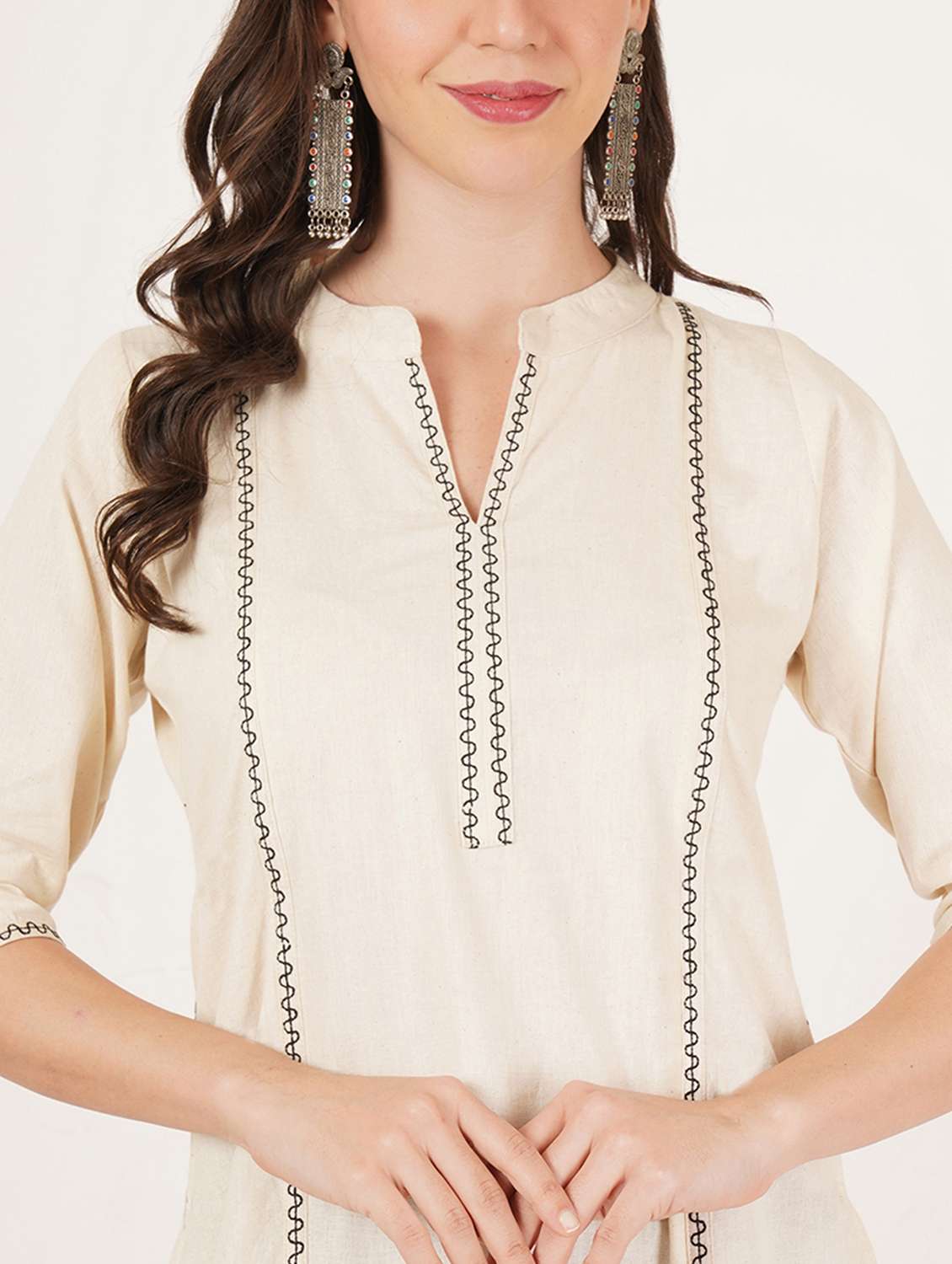 women embroidered three quarter sleeve straight kurti - 22072556 -  Standard Image - 7