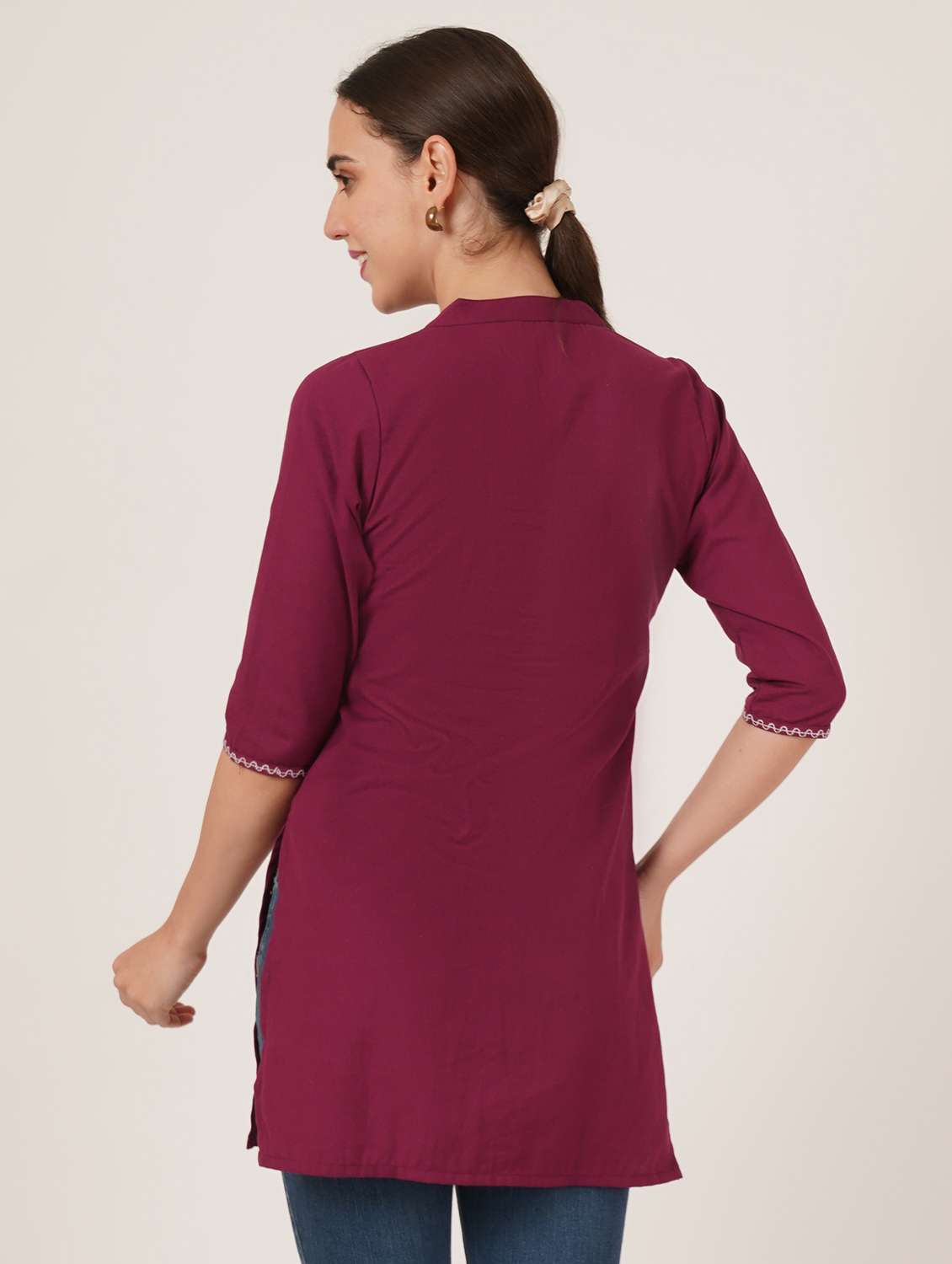 women embroidered three quarter sleeve straight kurti - 22072558 -  Standard Image - 2