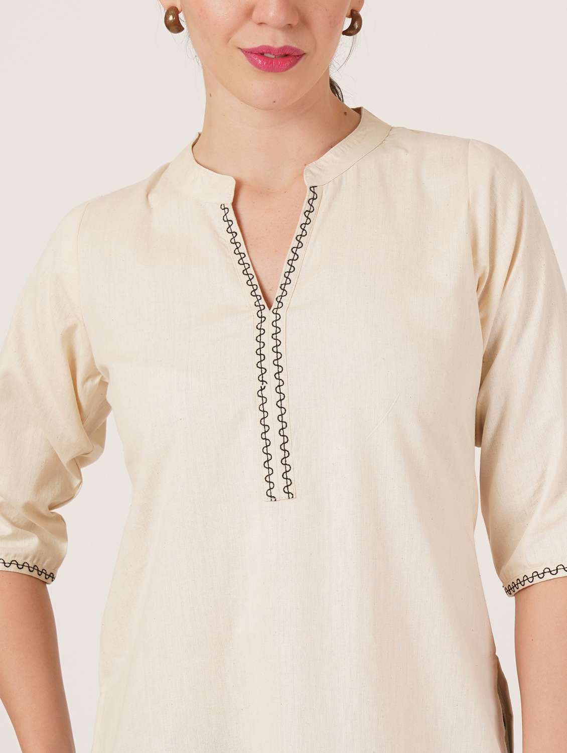 women embroidered three quarter sleeve straight kurti - 22072559 -  Standard Image - 7