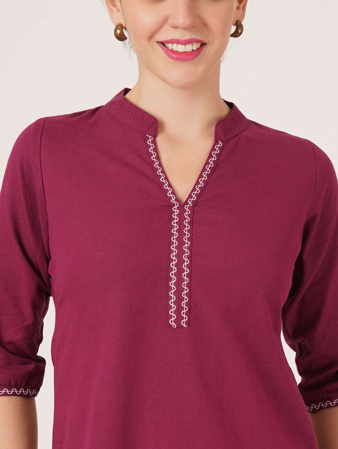 women embroidered three quarter sleeve straight kurti - 22072561 -  Standard Image - 7