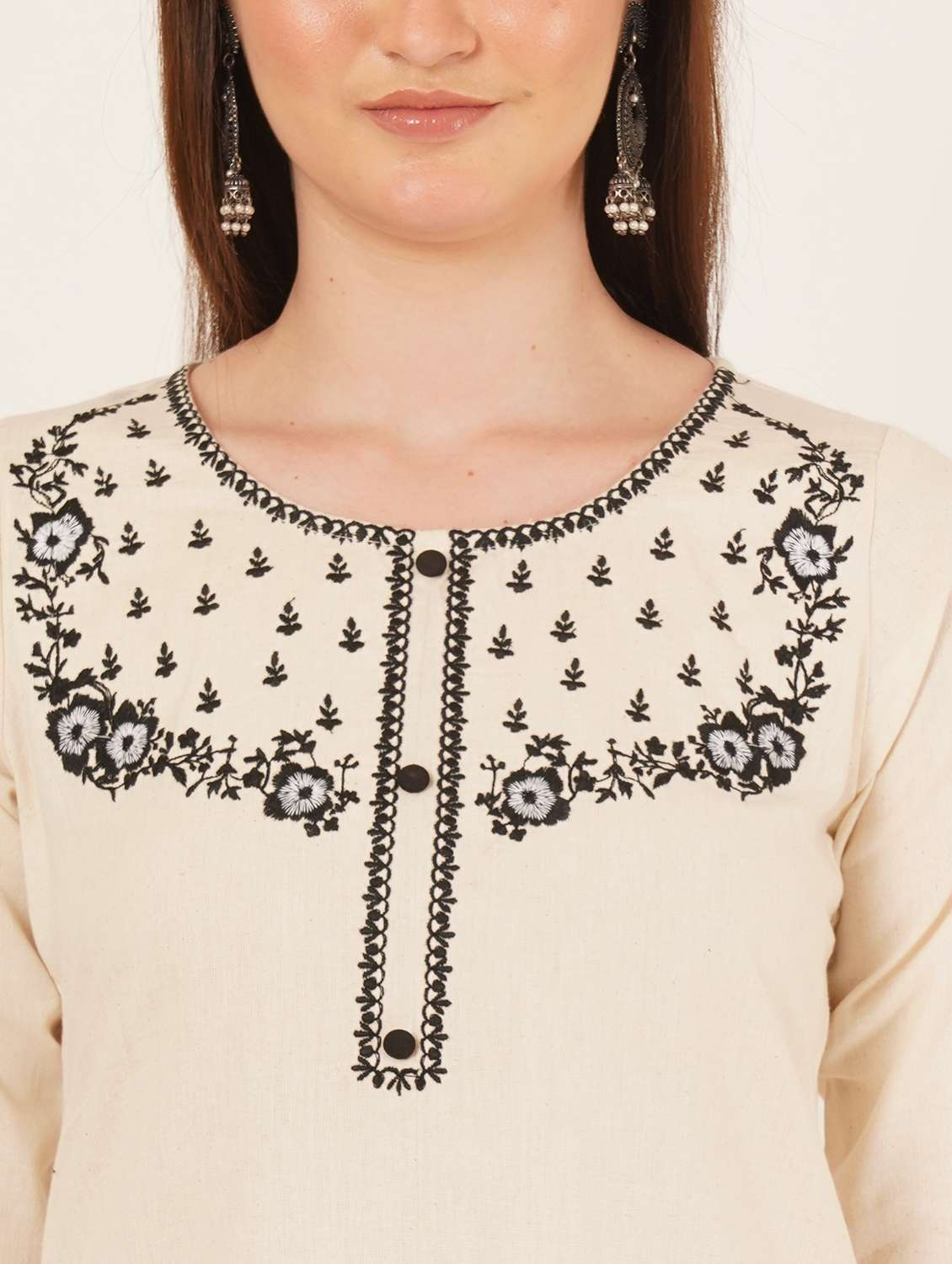 women embroidered three quarter sleeve straight kurti - 22072562 - Standard Image - 7