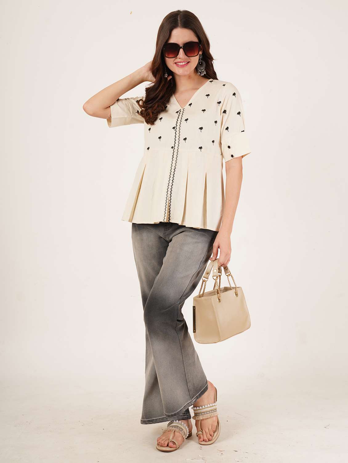 women embroidered puff sleeve ethnic top - 22072566 -  Standard Image - 2