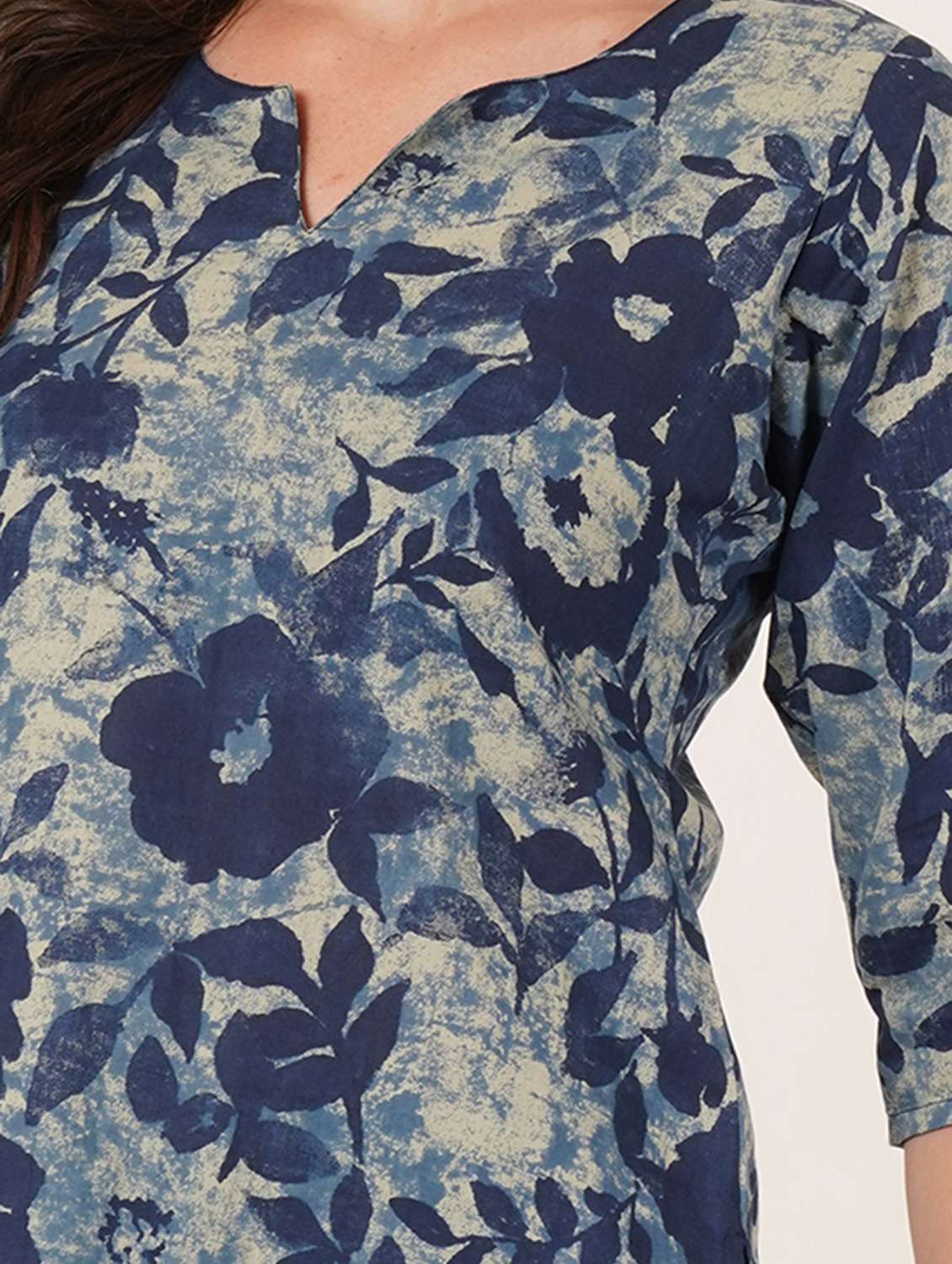 women floral printed three quarter sleeve straight kurti - 22072575 -  Standard Image - 7