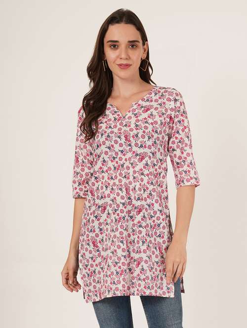women floral printed three quarter sleeve straight kurti - 22072577 -  Standard Image - 0