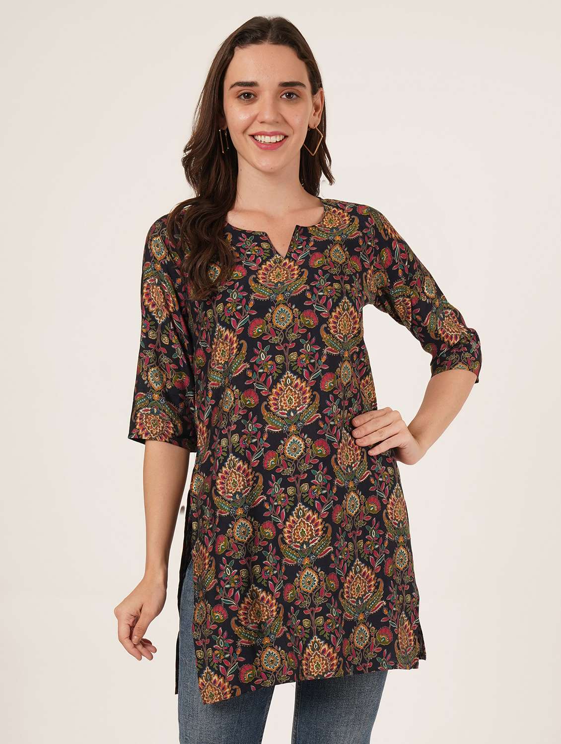 women printed three quarter sleeve straight kurti - 22072578 - Zoom Image - 0