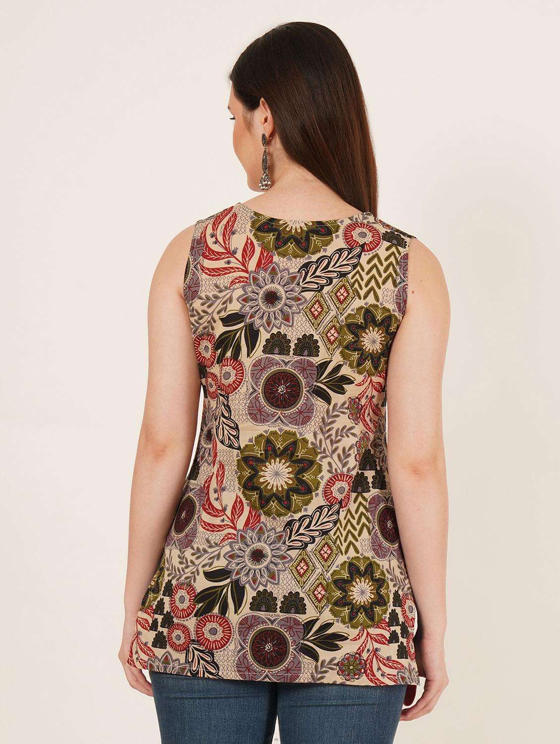 women printed sleeveless straight kurti - 22072586 -  Standard Image - 2