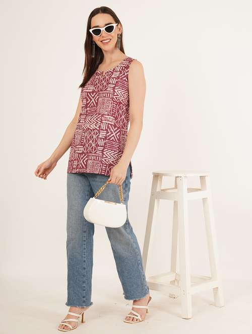 women printed sleeveless straight kurti - 22072593 - Standard Image - 0