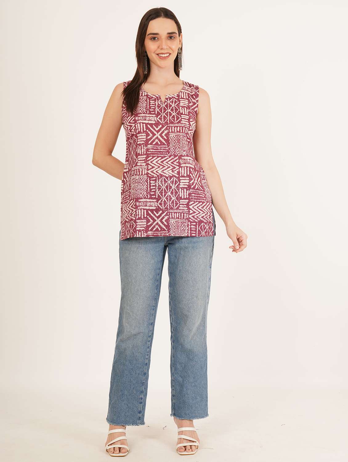 women printed sleeveless straight kurti - 22072593 - Standard Image - 2