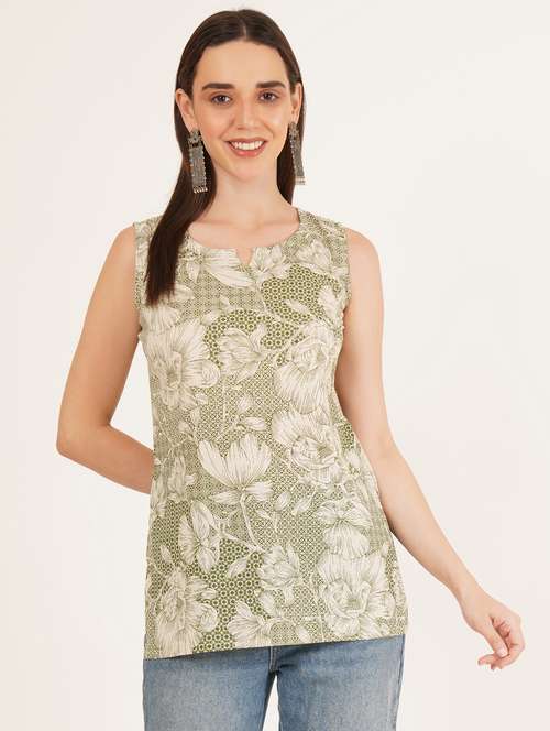 women floral printed sleeveless straight kurti - 22072594 -  Standard Image - 0