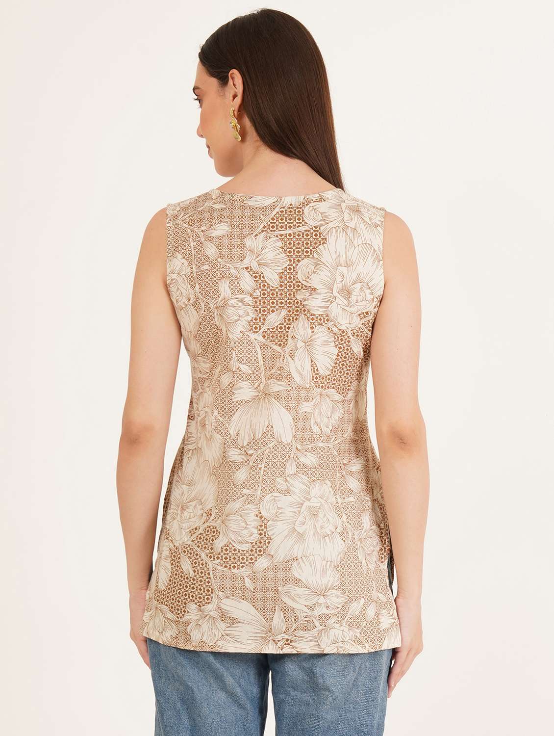 women floral printed sleeveless straight kurti - 22072595 -  Standard Image - 2