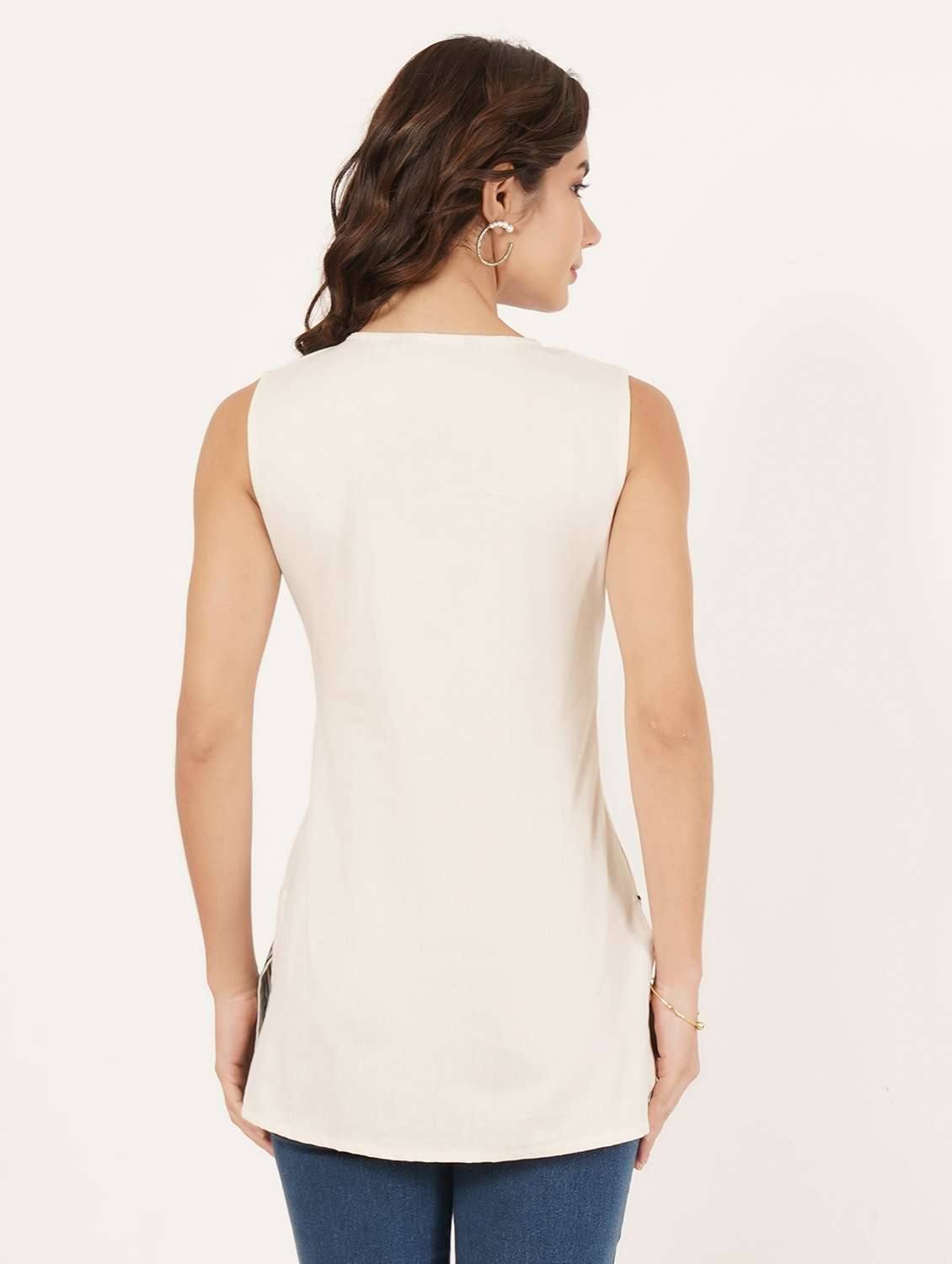 women solid with work sleeveless straight kurti - 22072598 -  Standard Image - 2