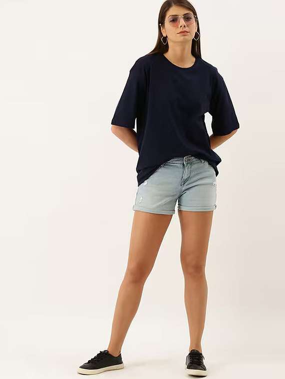 women solid short sleeve oversized t-shirt - 22072751 -  Standard Image - 2