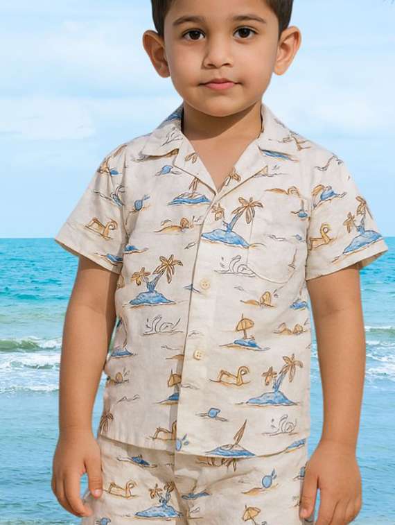boys printed shirt and shorts co-ord set - 22072811 -  Standard Image - 2