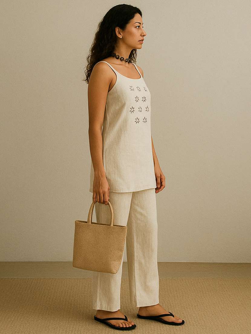 women solid shoulder strap ethnic co ord set - 22072822 - Standard Image - 2