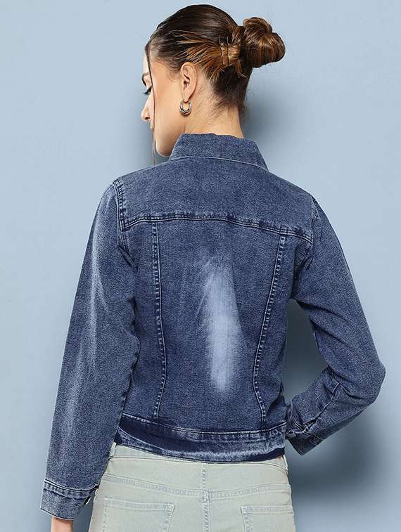 women solid with work long sleeve denim jacket - 22072828 -  Standard Image - 2