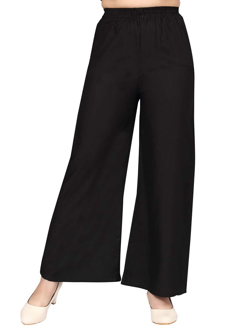 girls black solid mid rise flared palazzo