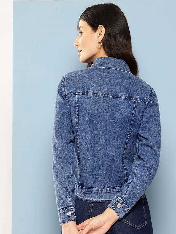 women solid long sleeve collared denim jacket - 22072835 -  Standard Image - 2