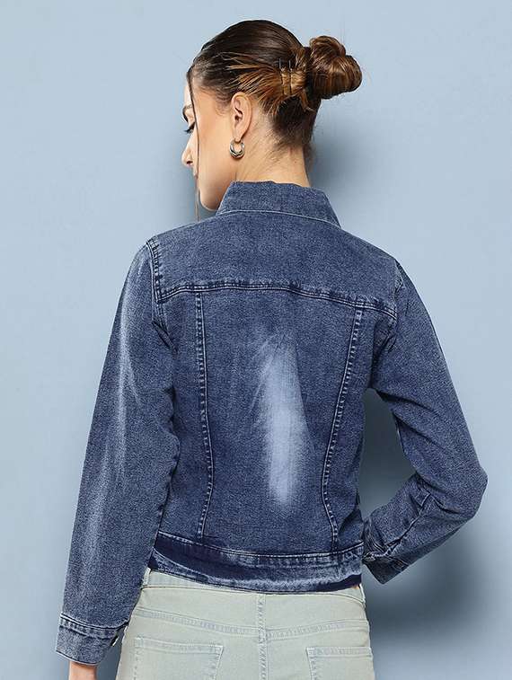 women long sleeve collared denim jacket - 22072837 - Standard Image - 2
