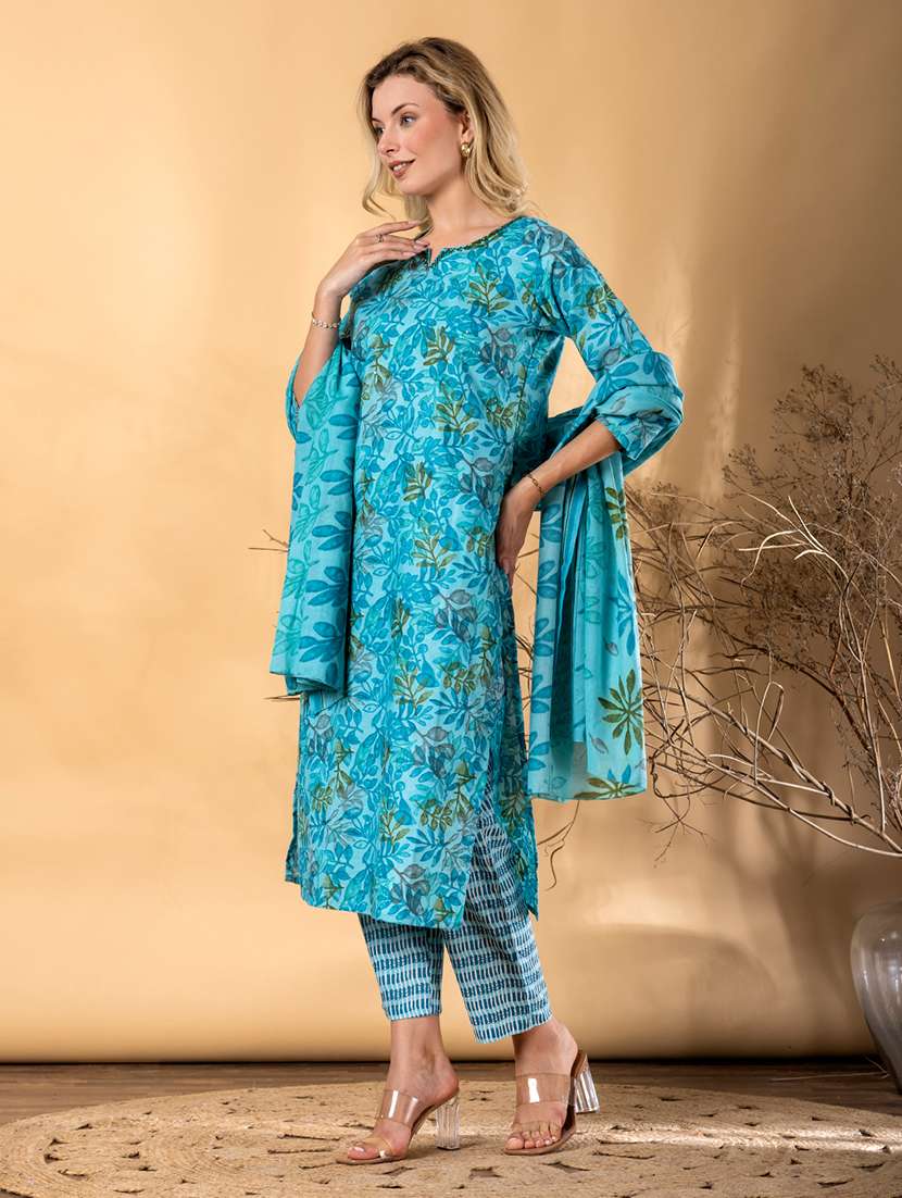 women printed three quarter sleeve kurta pant with dupatta set - 22072873 -  Standard Image - 2