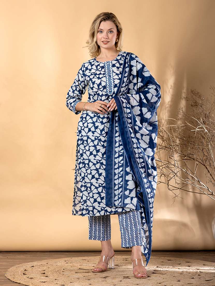 women printed three quarter sleeve kurta pant with dupatta set - 22072874 -  Standard Image - 2