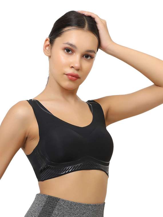 women black solid lightly padded sports bra - 22072897 - Standard Image - 2