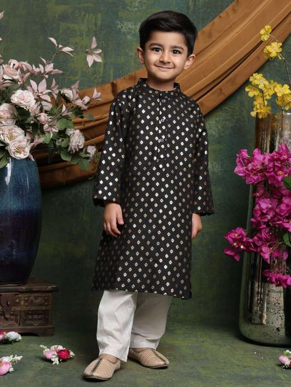 boys self designed long sleeve kurta and pyjama set - 22072901 - Standard Image - 2