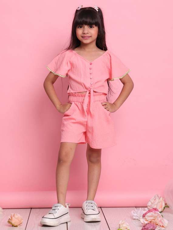 peach polyester shirt & trouser set coord - 22072923 -  Standard Image - 2