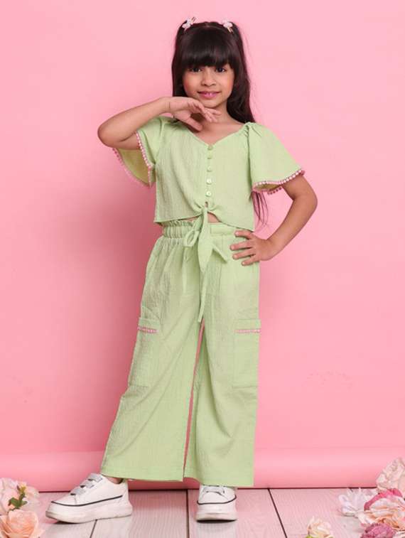 green polyester shirt & trouser set coord - 22072927 -  Standard Image - 2