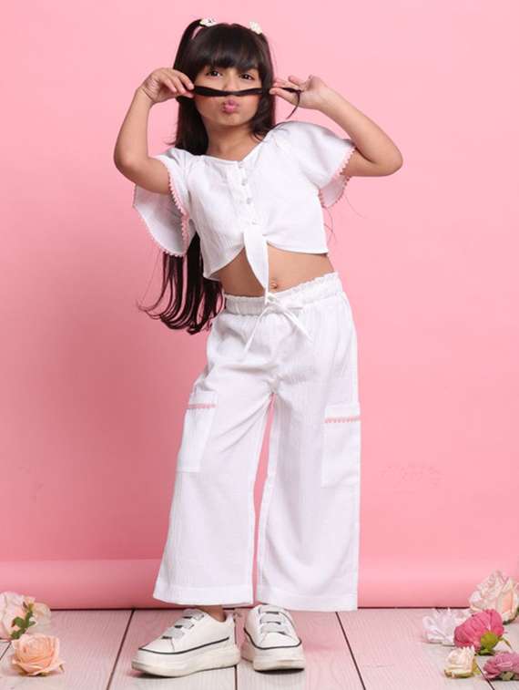 white polyester shirt & trouser set coords - 22072938 - Standard Image - 2
