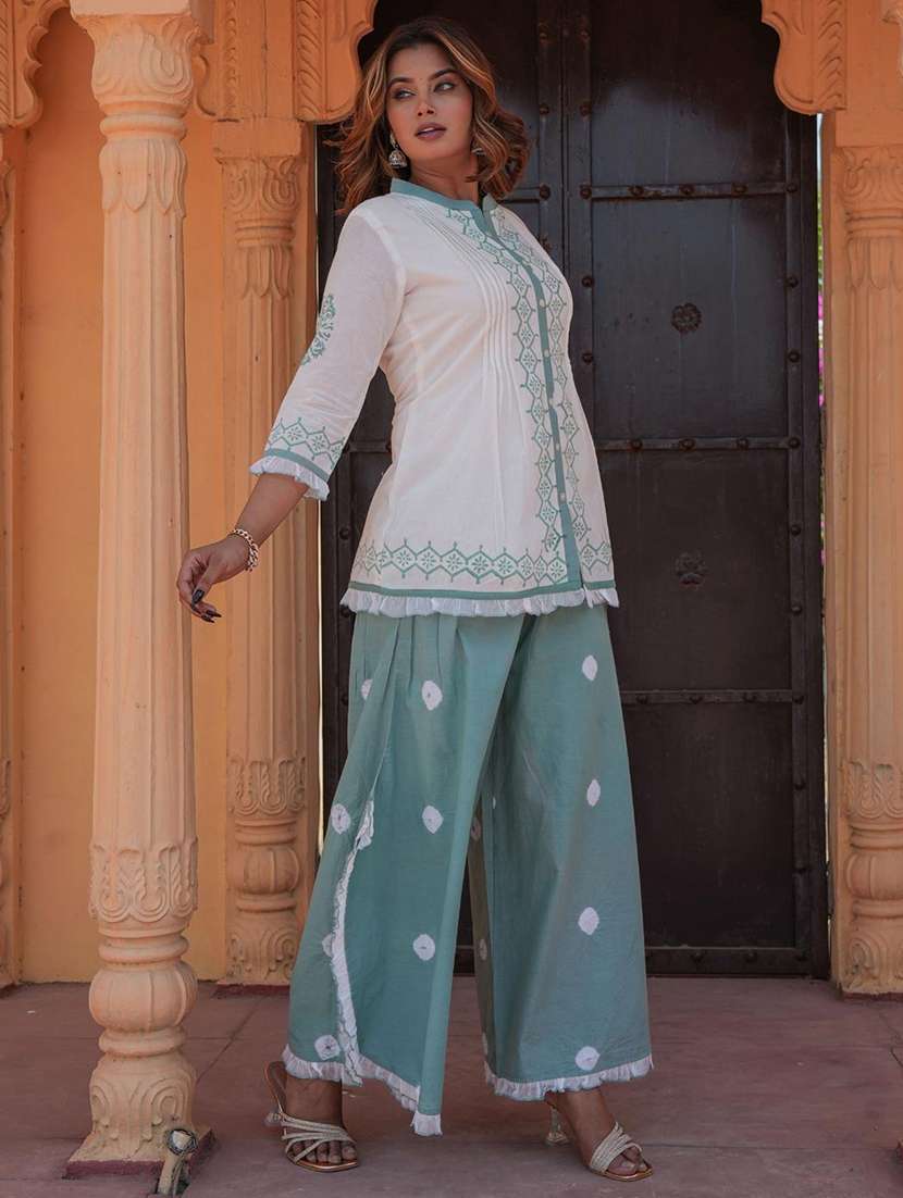 women three quarter sleeve ethnic co-ord set - 22072955 - Standard Image - 2