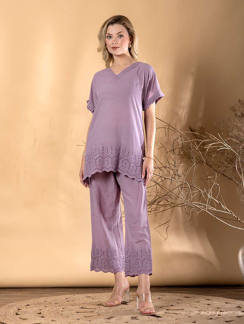 women short sleeve schiffli detailed ethnic co-ord set - 22072958 -  Standard Image - 2