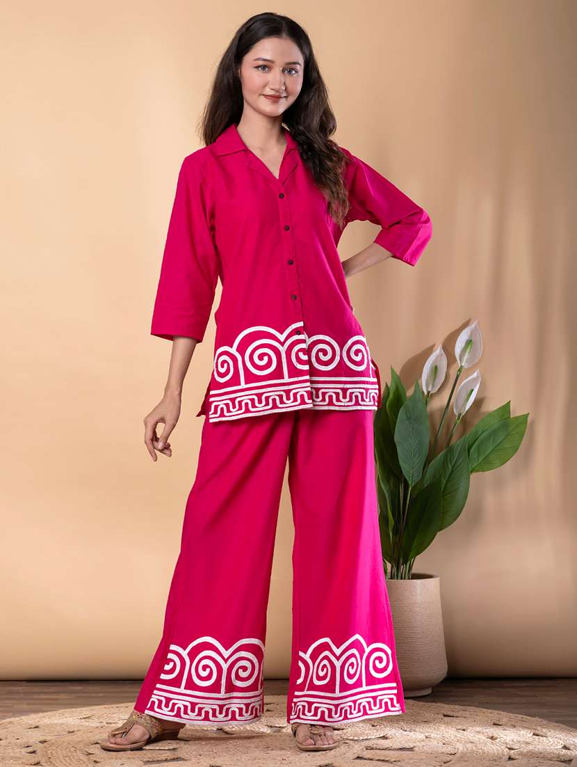 women three quarter sleeve ethnic co-ord set