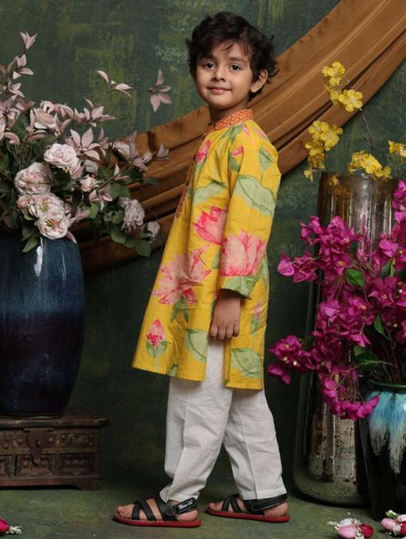 boys floral printed long sleeve kurta and pyjama set - 22072971 - Standard Image - 2