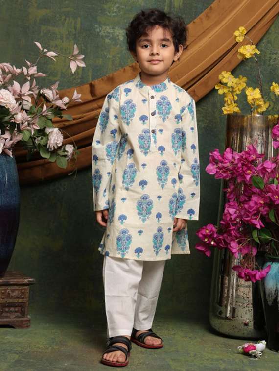 boys printed long sleeve kurta and pyjama set - 22072972 - Standard Image - 2