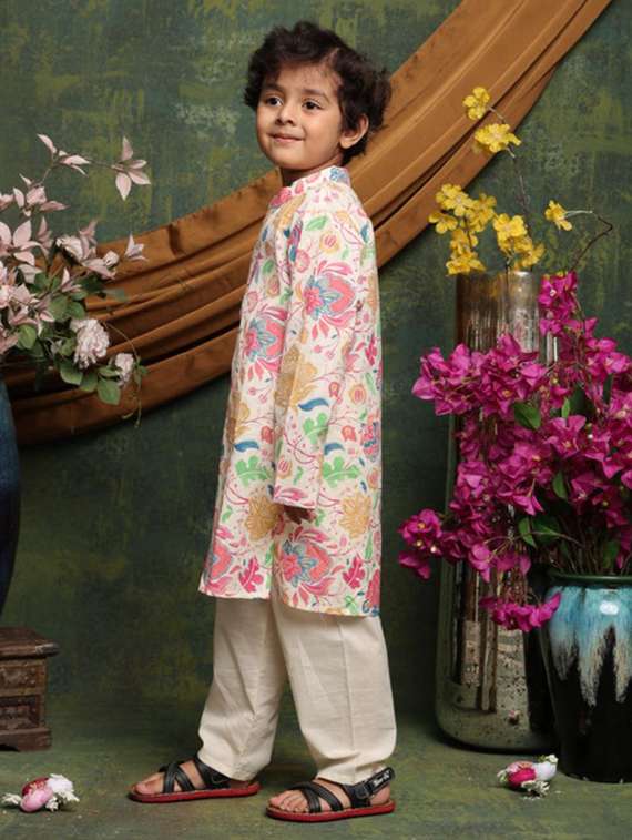 boys floral printed long sleeve kurta and pyjama set - 22072974 - Standard Image - 2