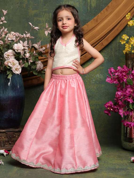 girls embellished sleveeless lehenga choli set