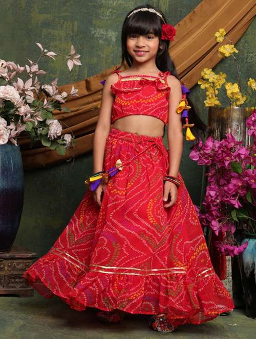 girls bandhani print sleveeless lehenga choli set - 22072991 - Standard Image - 0